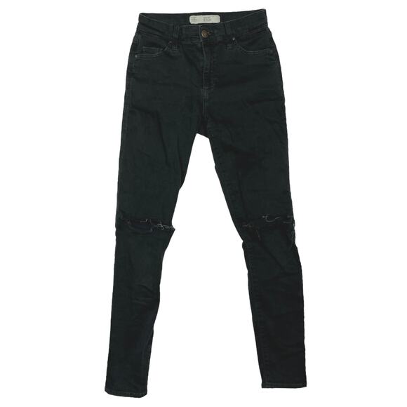 Topshop Moto Leigh Women's Black Distressed Ripped Skinny Denim Jeans Pants 24 - Picture 1 of 4